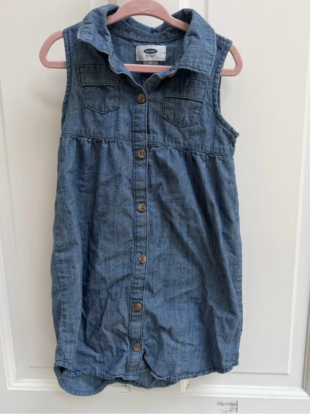 Old Navy Girls 5T Blue Denim Chambray Button-Front Collared Sleeveless Dress